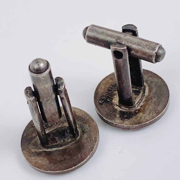 Vintage N.S. Meyer Sterling Silver Military Cufflinks - Eagle Shield Design - Picture 7 of 9